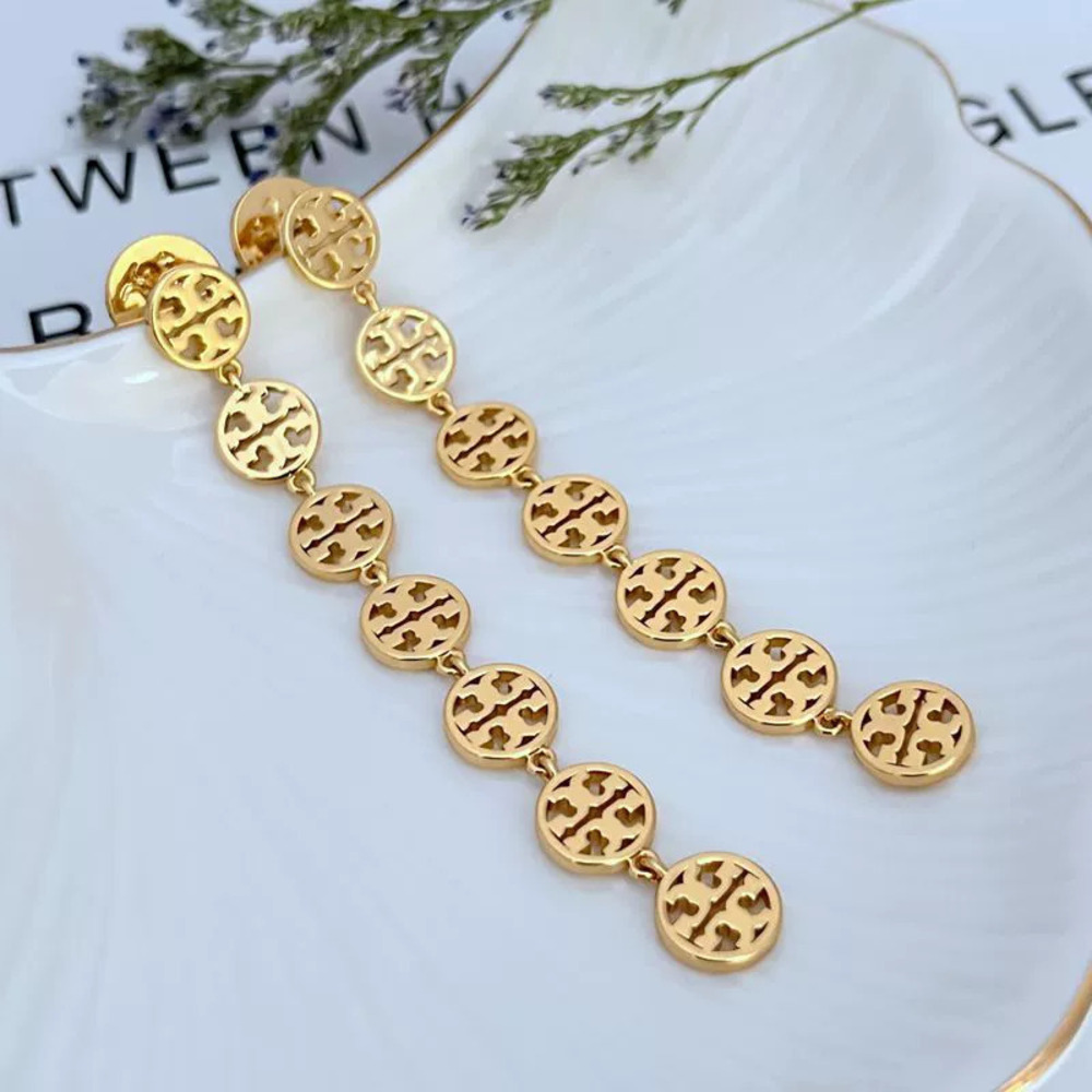 Tory Burch Hollow Letter Splicing Metal Earrings